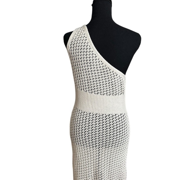 Cha Cha One Shoulder Crocheted Boho Cover up Side Slit midi Dress Size M NWT - Picture 14 of 17